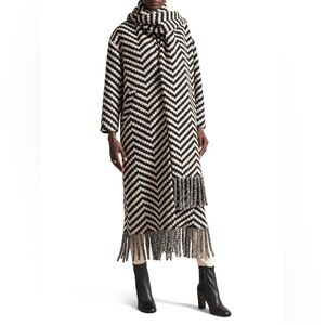 Black and White Chevron Fringe Coat